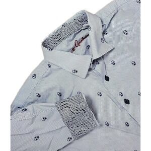 ROBERT GRAHAM YOUTH XL‎ (18-20) DRESS SHIRT AOP SKULLS, STRIPED, STRETCH